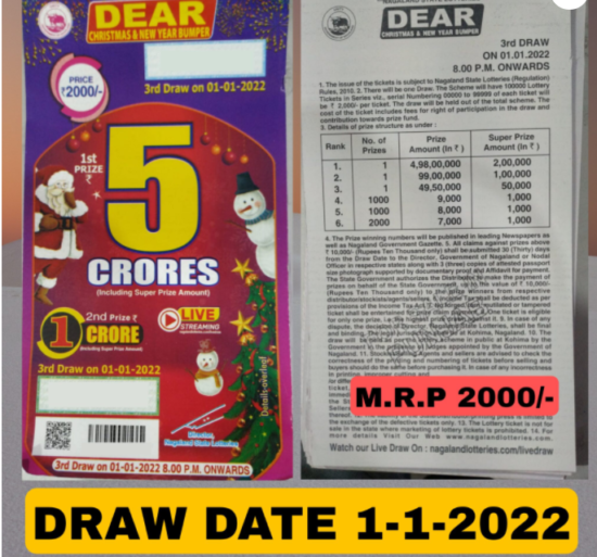 Dear Christmas & New Year Bumper lottery pamplet and prize structure mentioned in it in blue colour